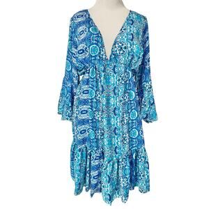 Antica Sartoria Giacomo Cinque Dress Coverup OS Blue Bell Sleeve Beach Resort